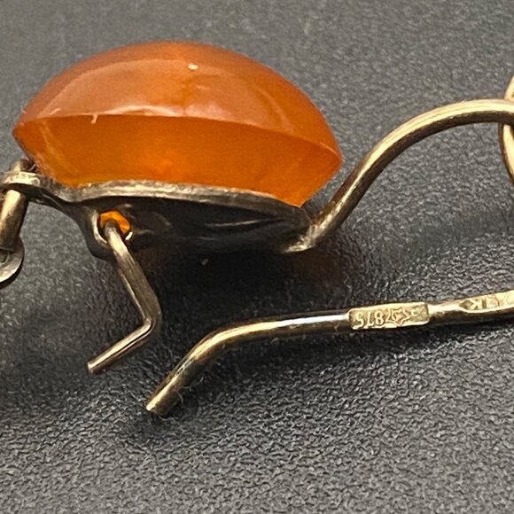 Vtg Baltic Amber Earrings Soviet 875 Silver USSR Hallmark Mid Century Hinge Back - Picture 5 of 16